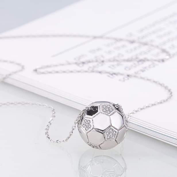 White Gold Pearl Football FIFA World Cup 2026 Collarbone Necklace — front view