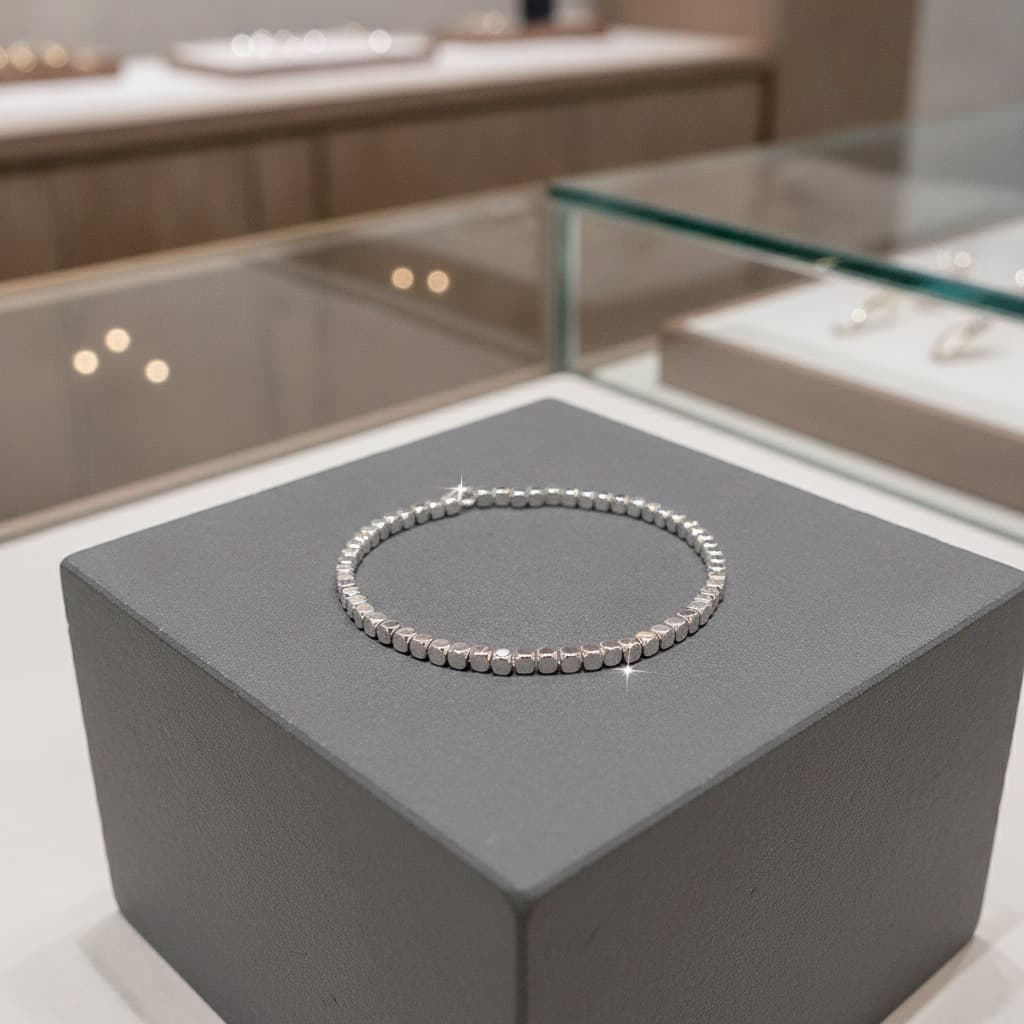 Silver Crushed Bead Disc Chain Bracelet — view 3