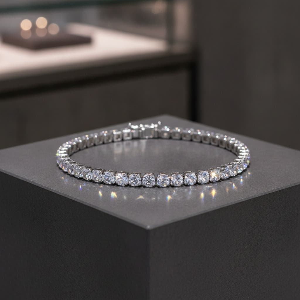 Silver Crystal and Pearl Half Chain Bracelet — view 2