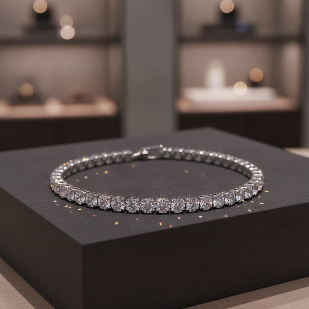 Silver Crystal and Pearl Half Chain Bracelet — view 3