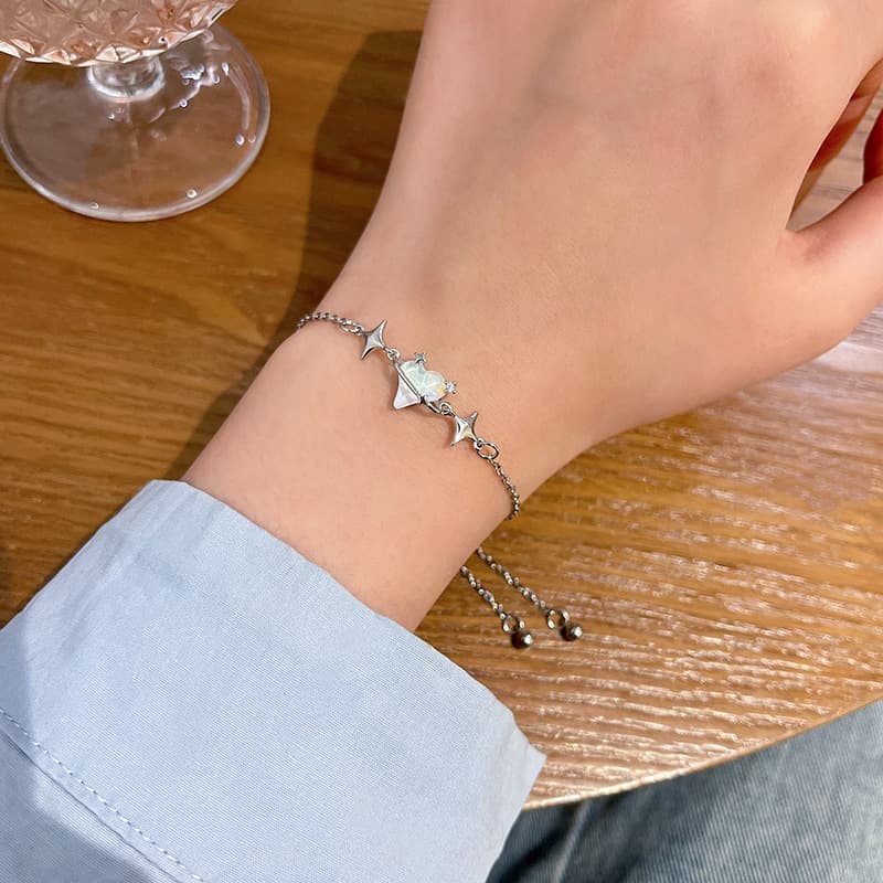 Silver Star Moon Opal Charm Chain Bracelet — Bracelet charms from Mowey Studio