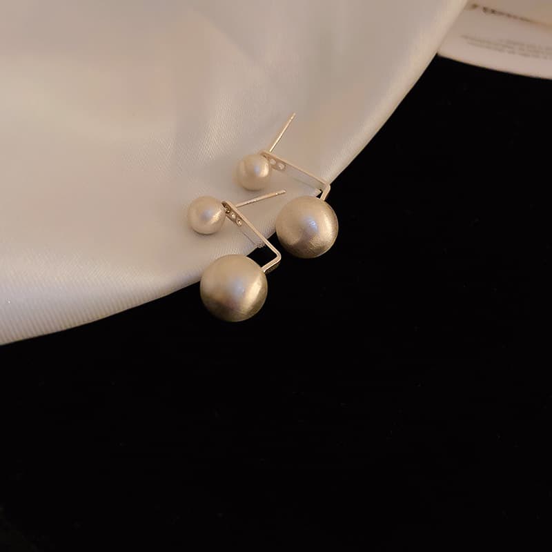 Silver Brushed Double Ball Drop Stud Earring — Earring minimals from Mowey Studio
