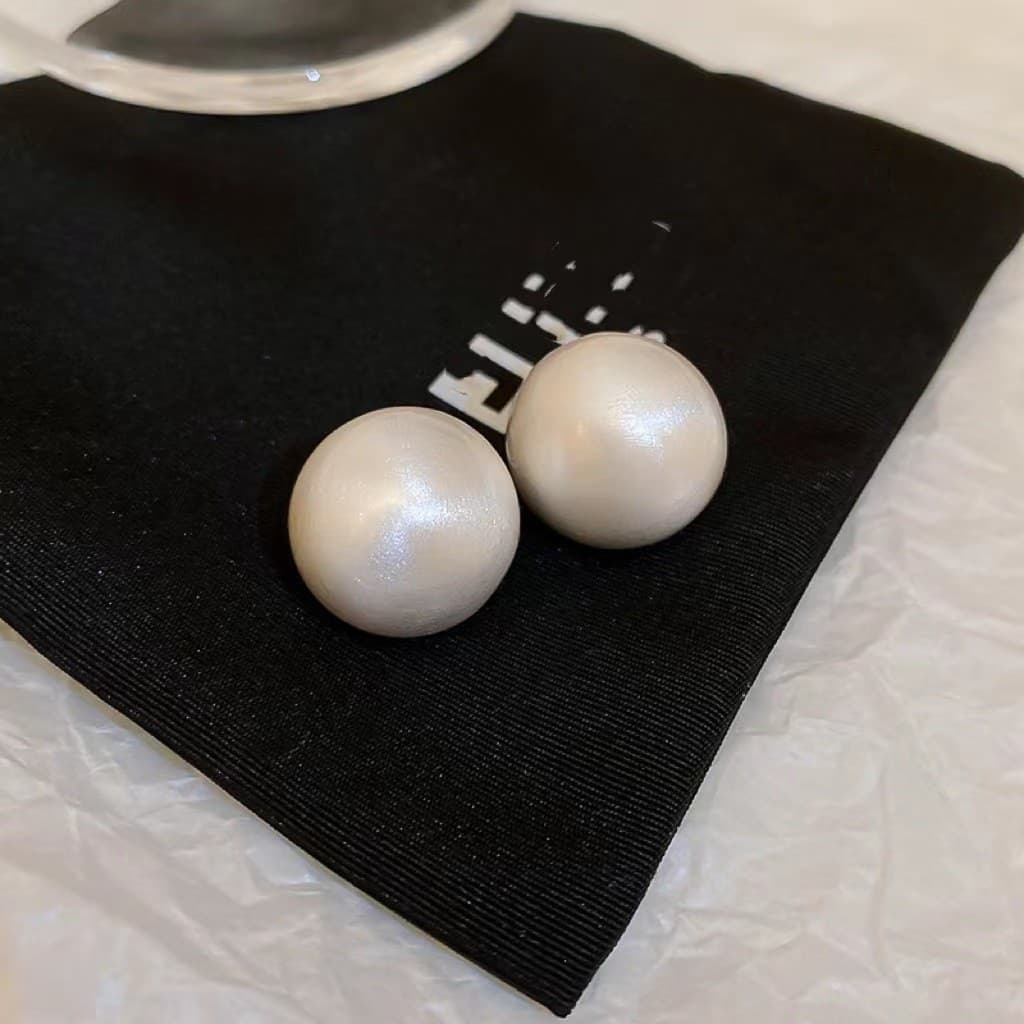 Silver Large Pearl Ball Stud Earring — front view