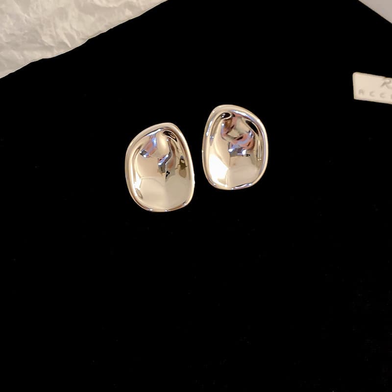 Silver Polished Smooth Nugget Stud Earring — front view