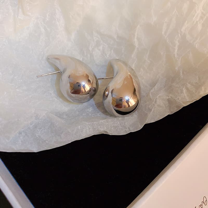 Silver Polished Teardrop Stud Earring — front view