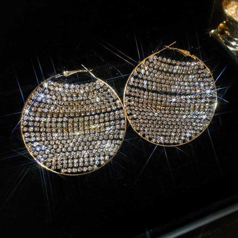 Gold Crystal-Paved Circle Hoop Earring — front view