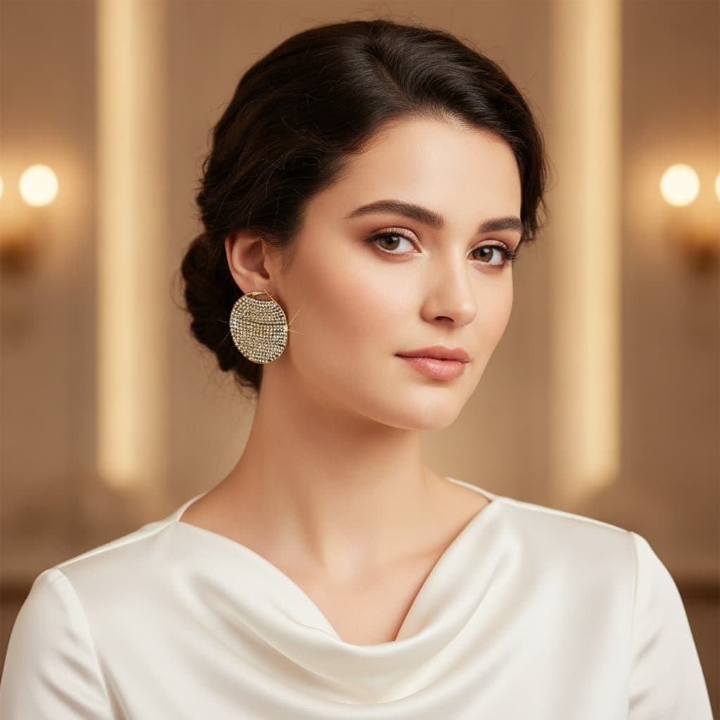 Gold Crystal-Paved Circle Hoop Earring — view 2
