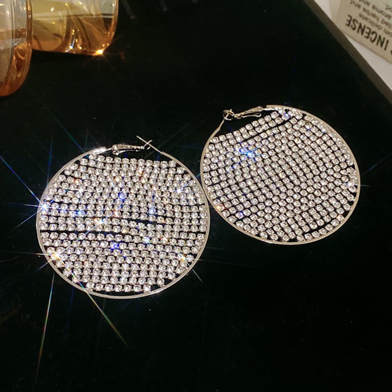 Silver Crystal-Paved Circle Hoop Earring — front view