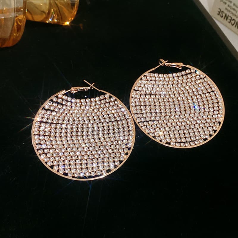 Rose Gold Crystal-Paved Circle Hoop Earring — front view
