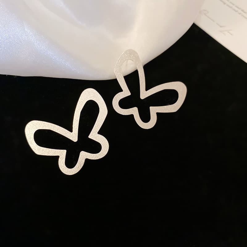 Silver Hollow Outline Butterfly Stud Earring — front view