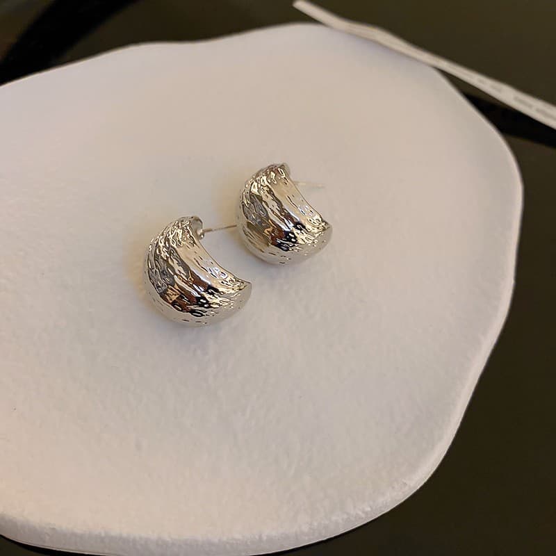 Silver Hammered C-Arc Stud Earring — front view