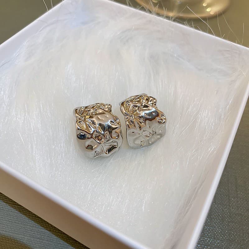 Silver Chunky Molten Square Stud Earring — front view