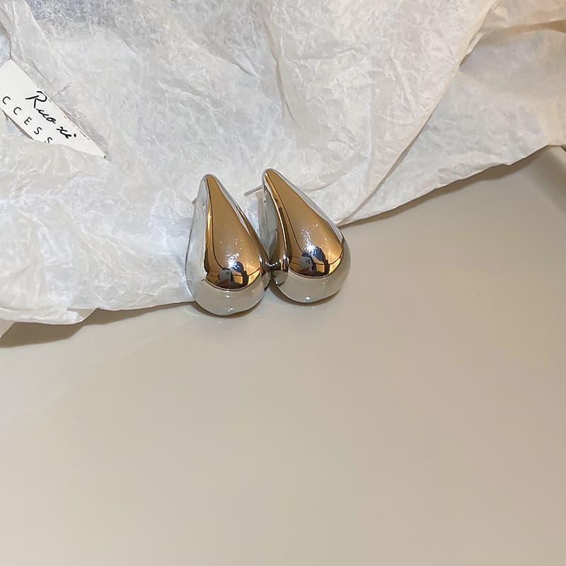 Silver Polished Bullet Teardrop Stud Earring — front view