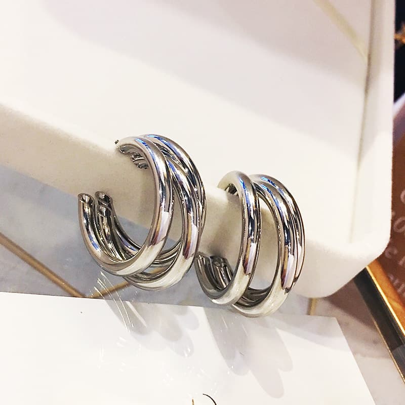 Silver Triple-Wire C-Hoop Earring — front view
