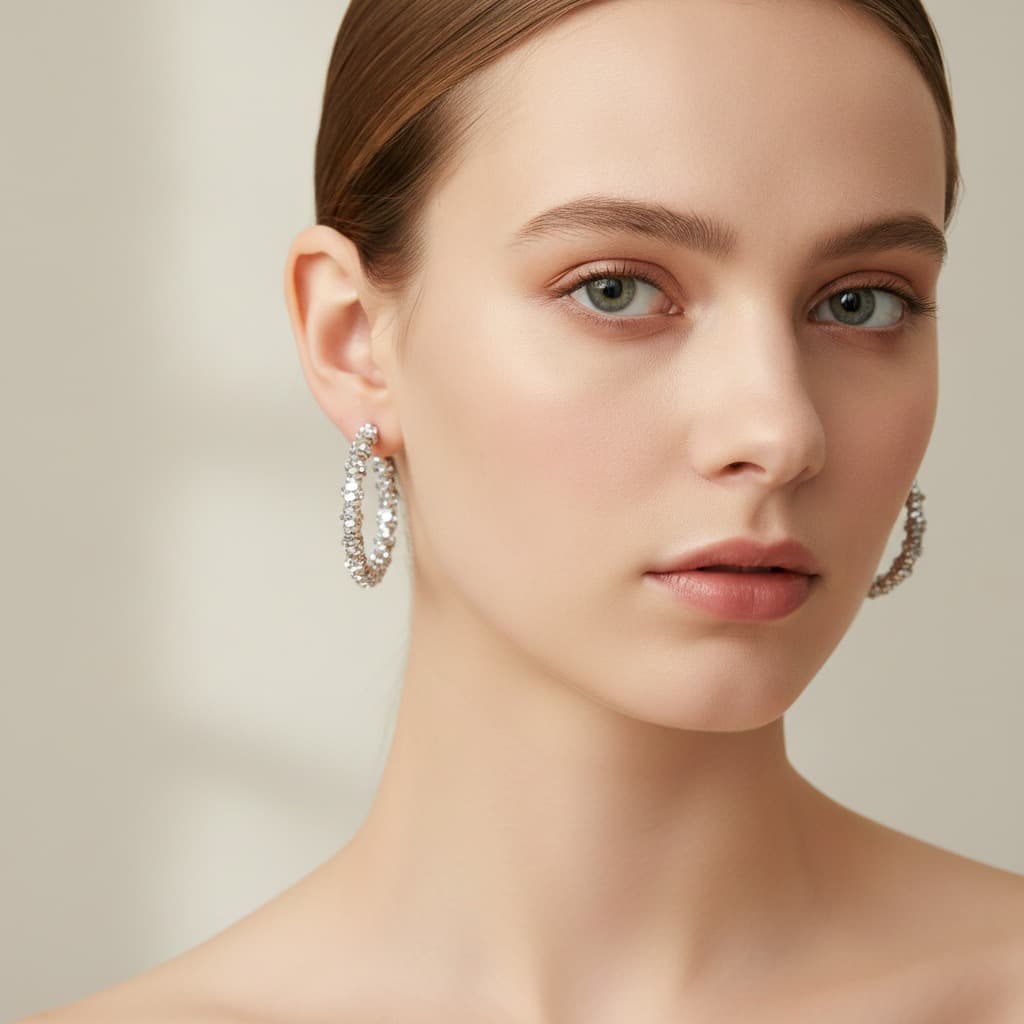 Silver Sequin-Studded Large Circle Hoop Earring — view 2