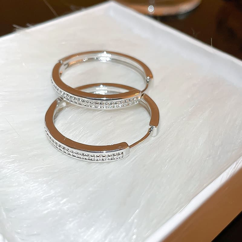 Silver Crystal Row Circle Clip-on Earring — front view