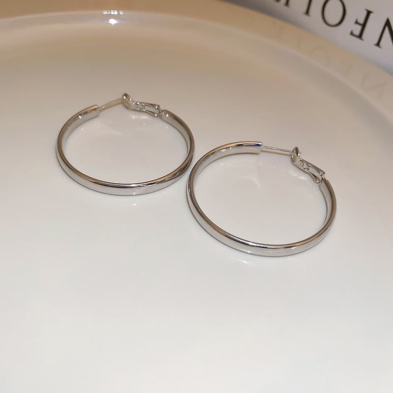Silver Polished Flat Wide Hoop Earring — front view