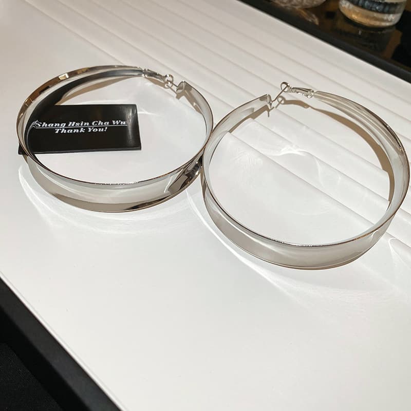 Silver Oversized Flat Circle Hoop Earring — front view