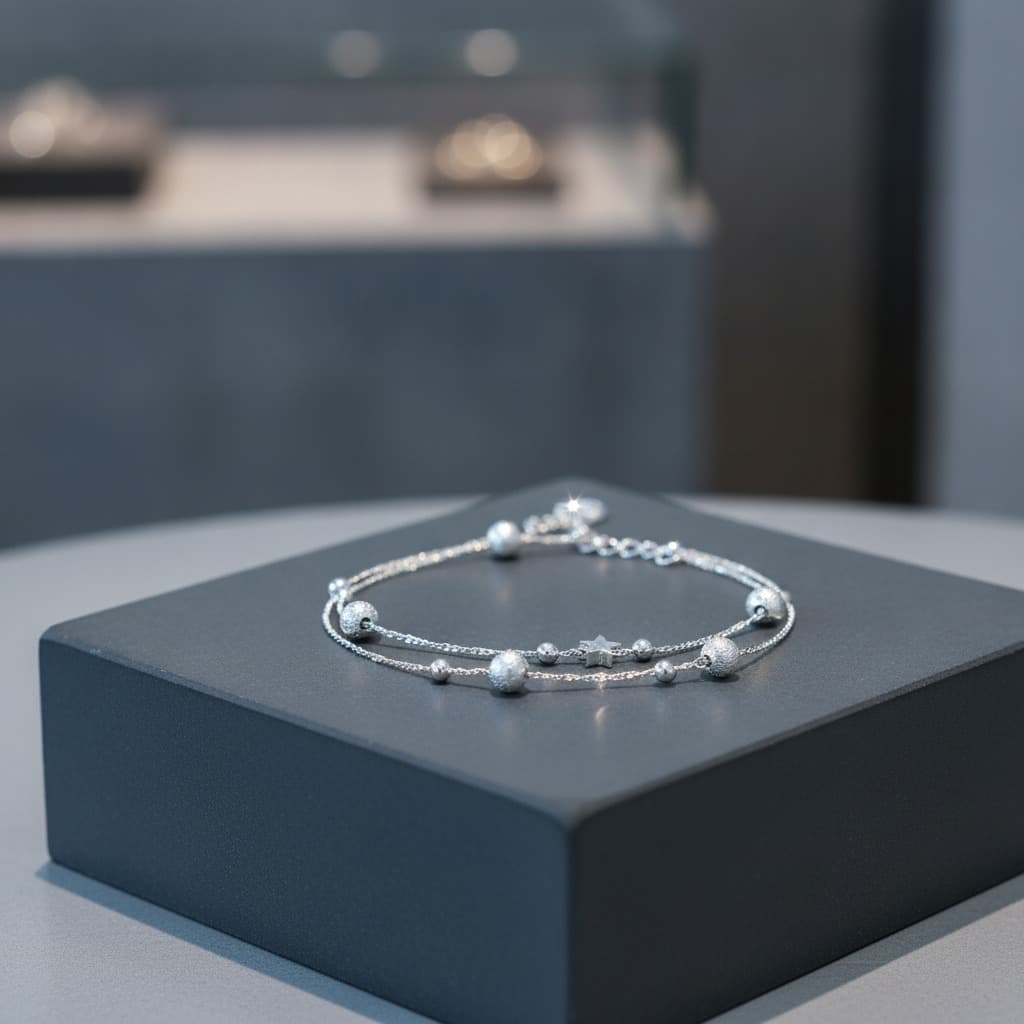 Silver Double Layer Star Bead Bracelet — view 2