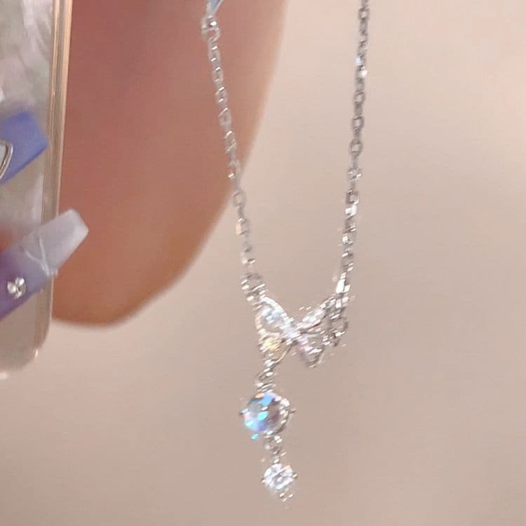 Silver Crystal Butterfly CZ Drop Pendant Necklace — Necklace pendants from Mowey Studio