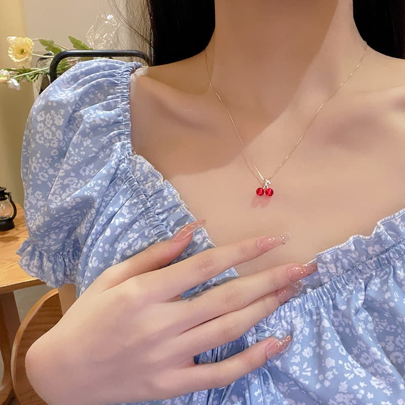 Gold Red Cherry Pendant Necklace — Necklace pendants from Mowey Studio