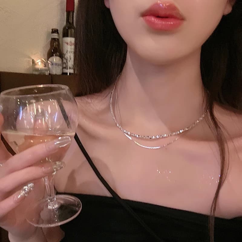 Silver Double Layer Sparkle Chain Necklace — Necklace layereds from Mowey Studio