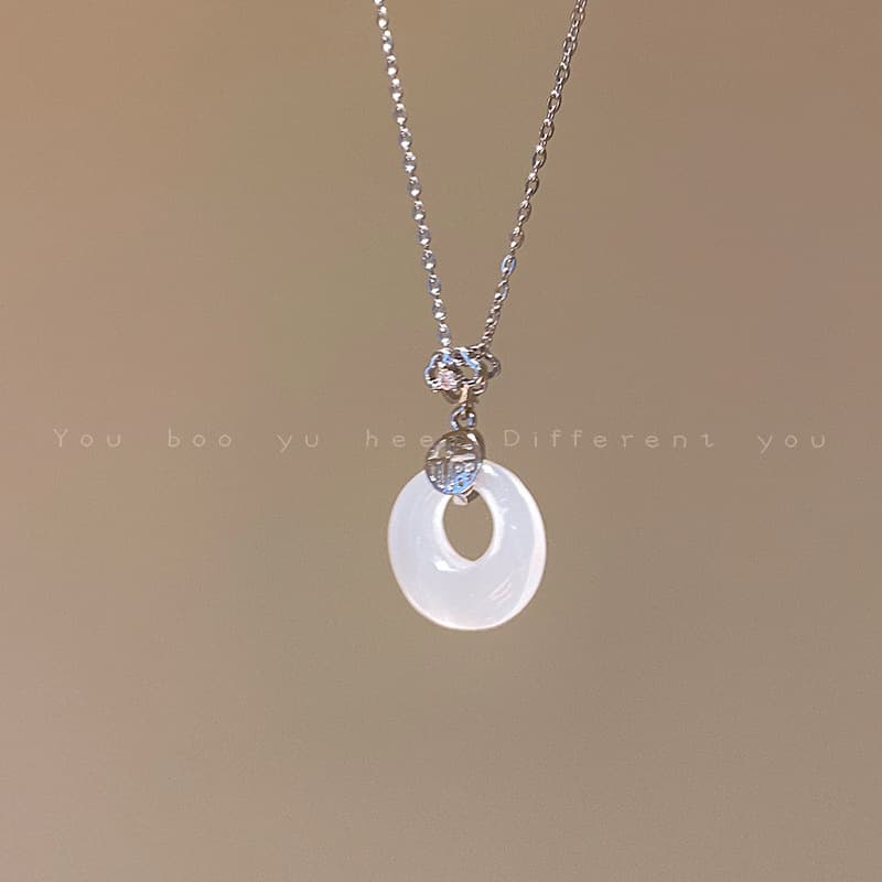 Silver White Peace Buckle Pendant Necklace — front view