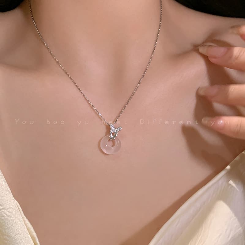 Silver Butterfly Pink Peace Buckle Necklace — front view
