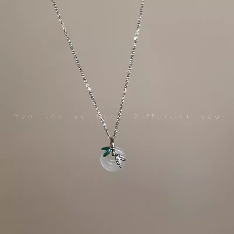 Silver Green Bamboo Peace Buckle Necklace — front view