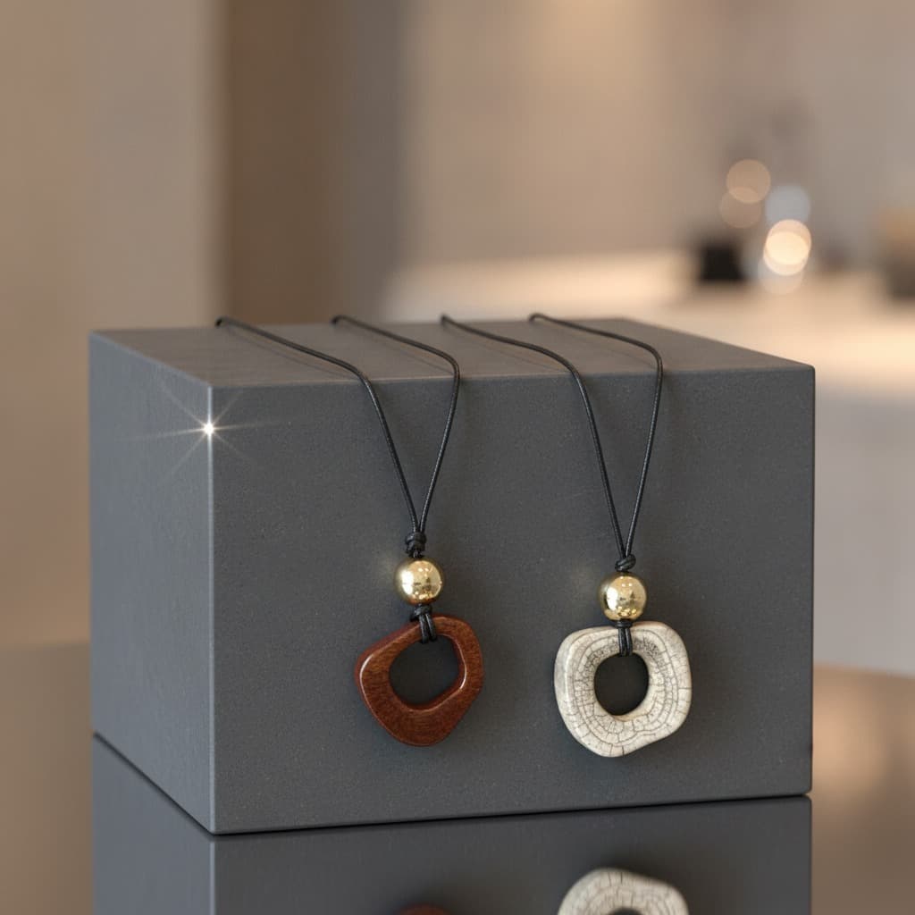 White Imitation Bone Ring Cord Long Necklace — view 2
