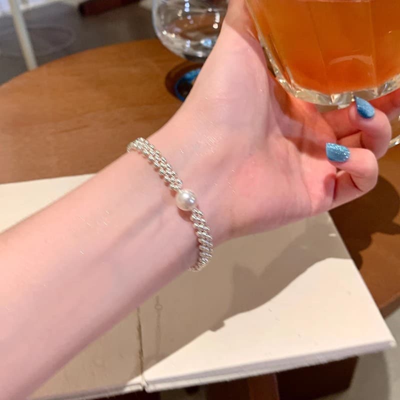 Silver Woven Pearl Accent Beaded Bracelet — Bracelet pearls from Mowey Studio