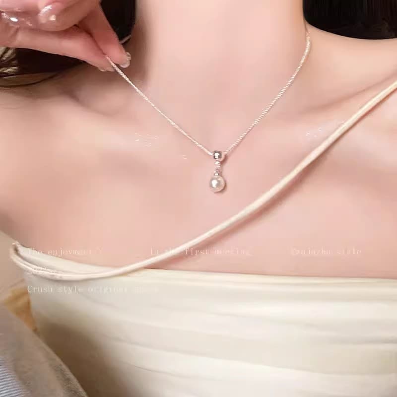 Silver Single Pearl Drop Snake Chain Necklace — Necklace pearls from Mowey Studio