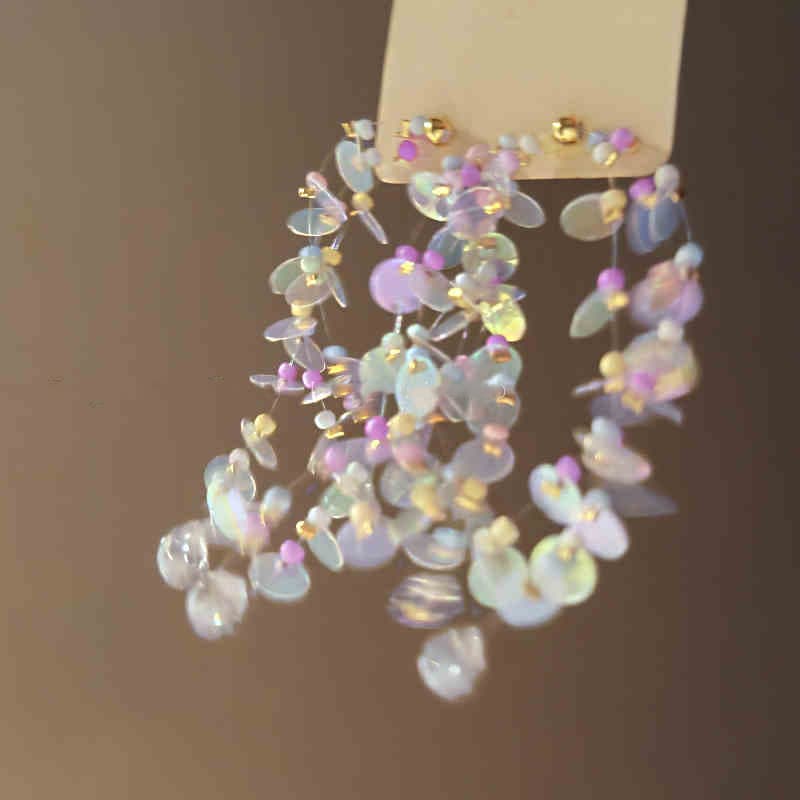 Iridescent Sequin Petal Cascade Drop Earring — Earring tassels from Mowey Studio