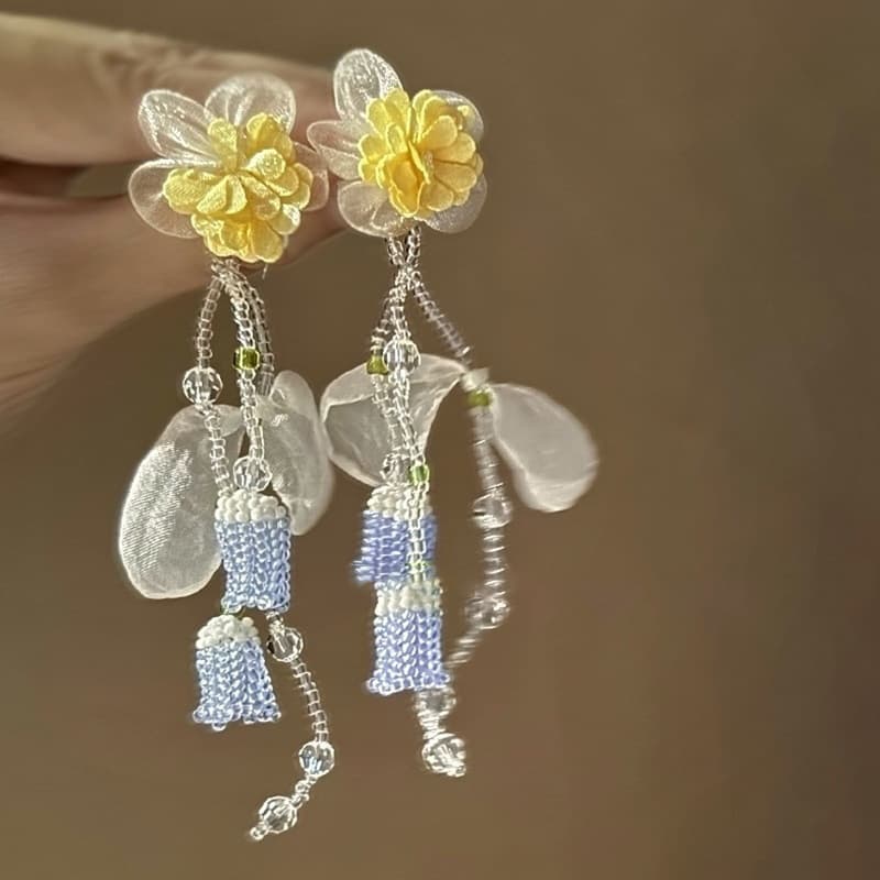 Buttercup Bloom & Periwinkle Bell Drop Earring — Earring tassels from Mowey Studio