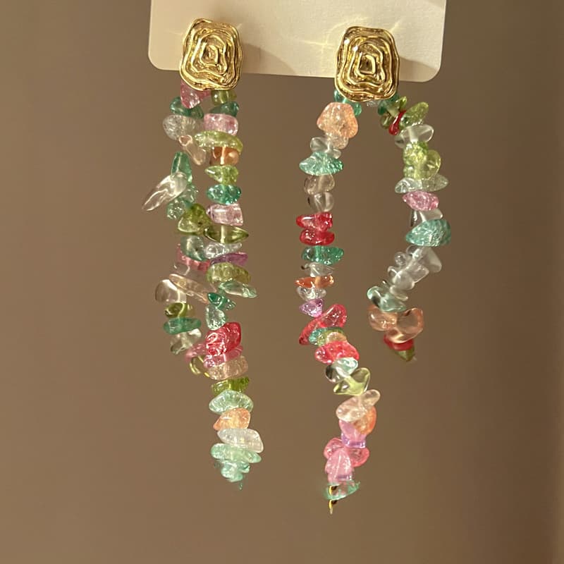 Candy Chip Stone & Gold Spiral Drop Earring — Earring tassels from Mowey Studio