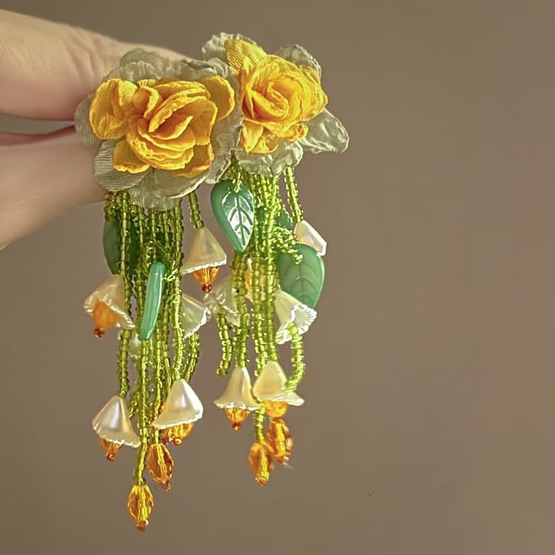Marigold Rose & Amber Bell Fringe Drop Earring — Earring tassels from Mowey Studio