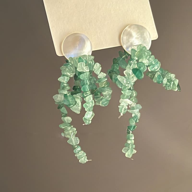 Moonstone & Jade Chip Cascade Drop Earring — Earring minimals from Mowey Studio
