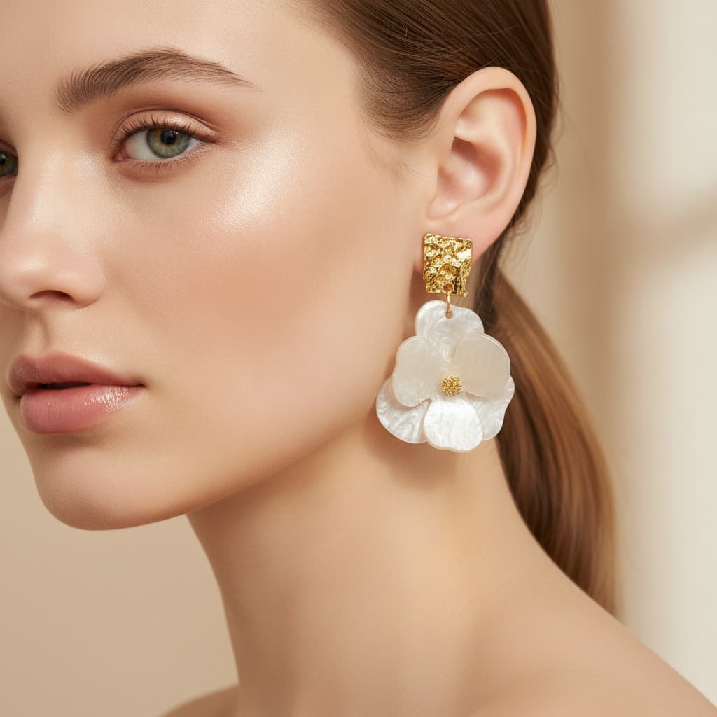 Pearlescent Lotus & Pearl Tassel Drop Earring — view 2