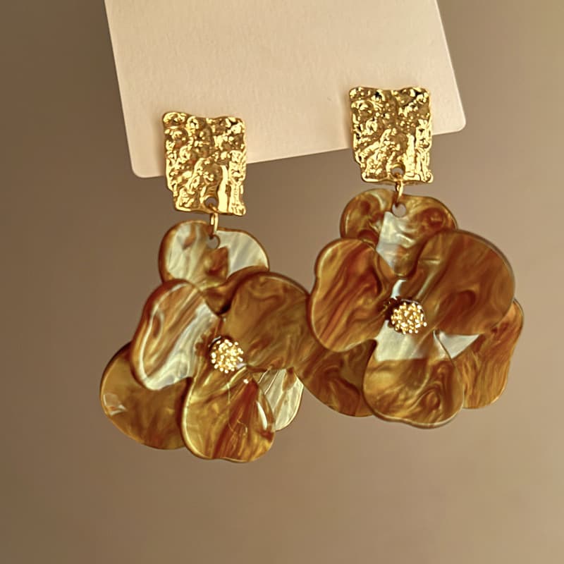 Toffee Marble Acrylic Pansy Drop Earring — Earring florals from Mowey Studio