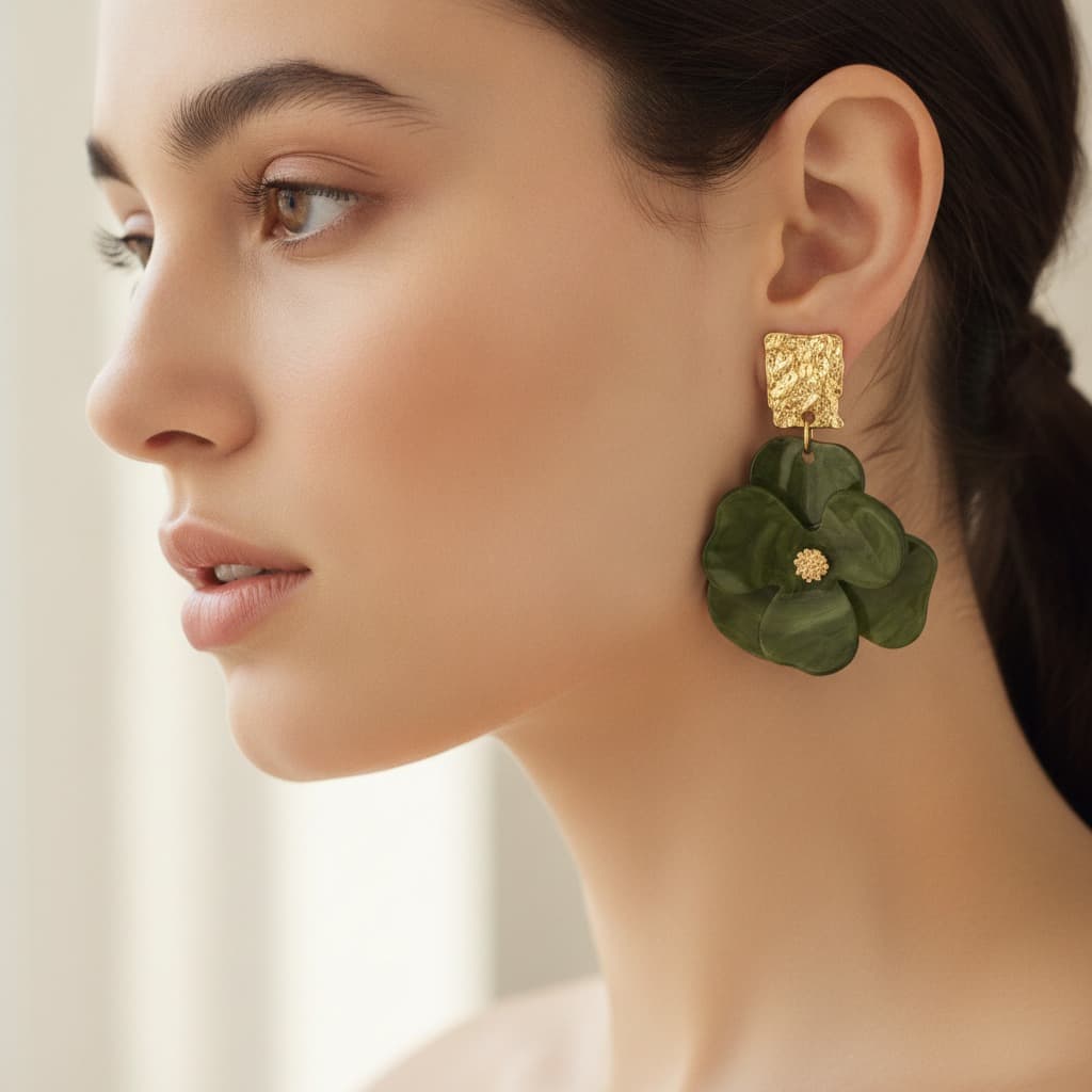 Jade Swirl Acrylic Pansy Drop Earring — view 2