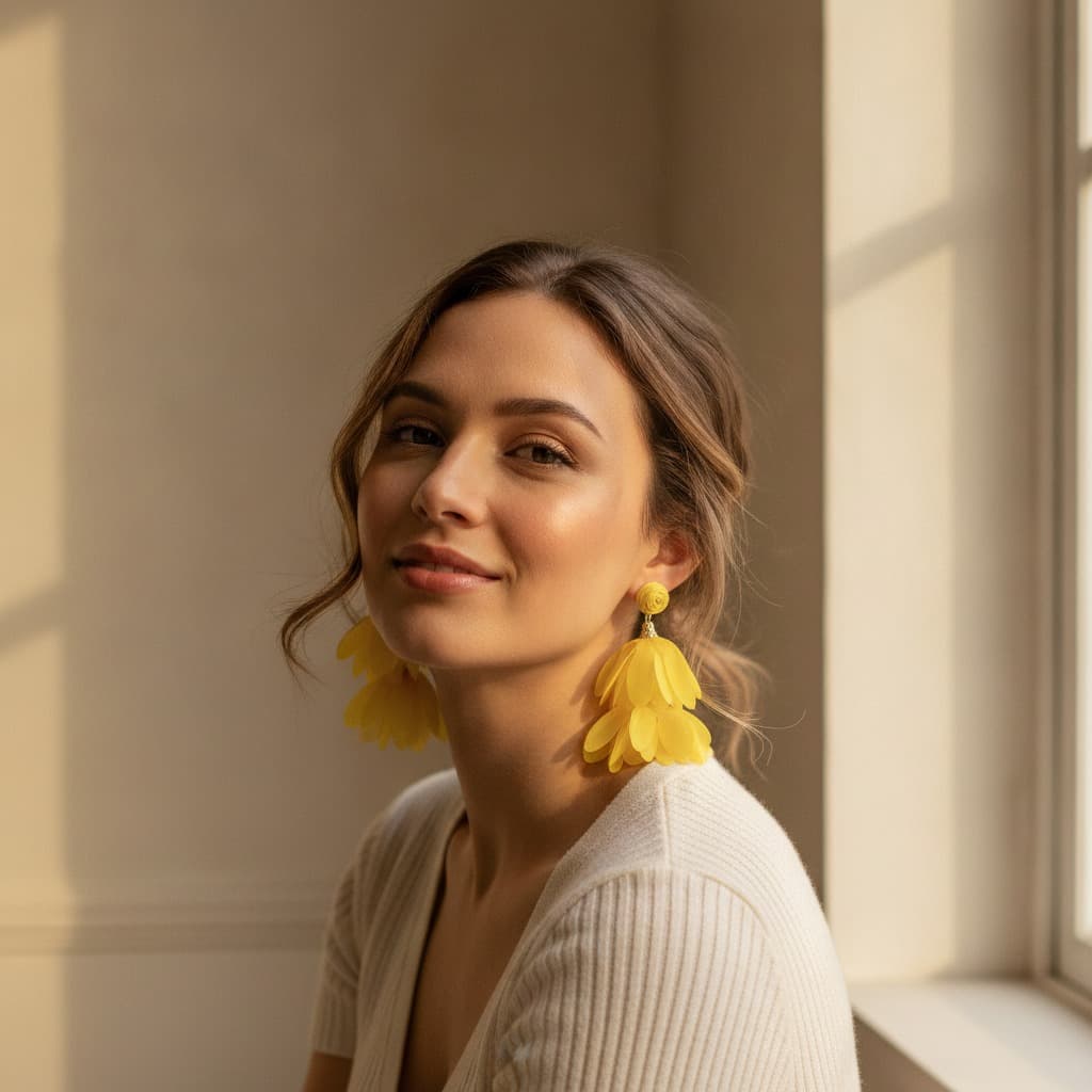 Sunburst Chiffon Petal Double Drop Earring — view 4