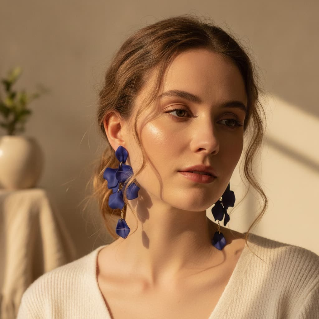 Cobalt Matte Petal Cascade Drop Earring — view 2
