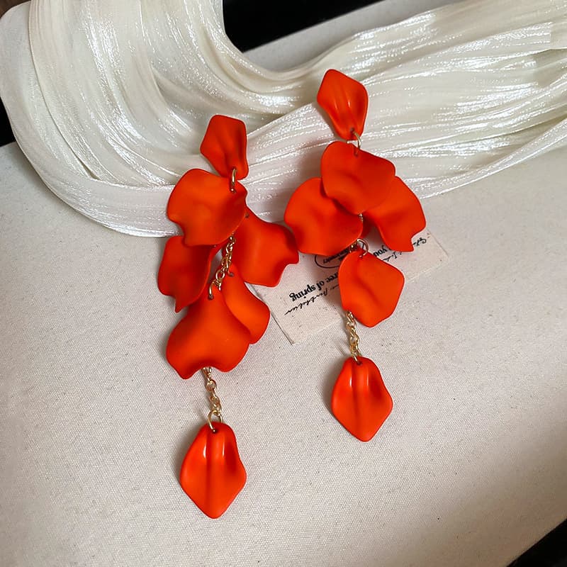 Tangerine Matte Petal Cascade Drop Earring — Earring tassels from Mowey Studio