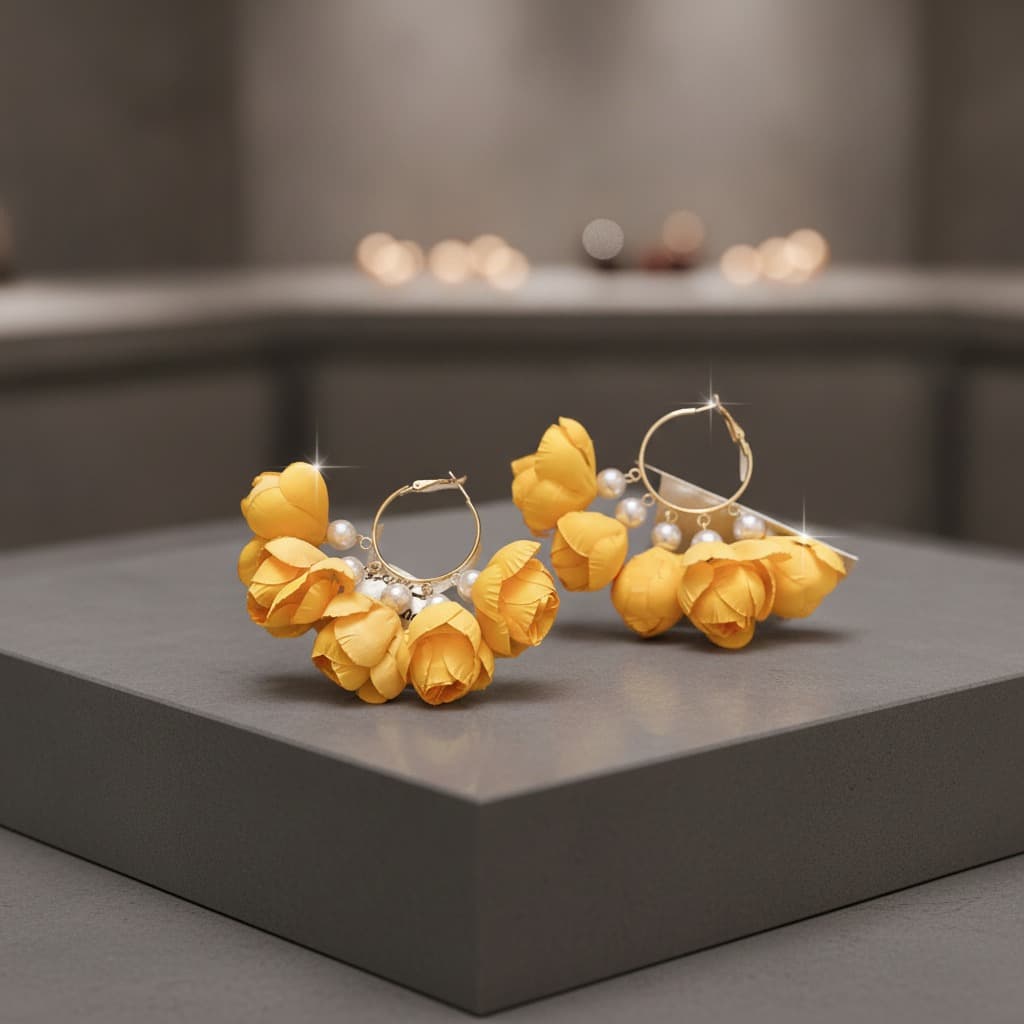 Sunflower Tulip Pearl Hoop Drop Earring — view 2