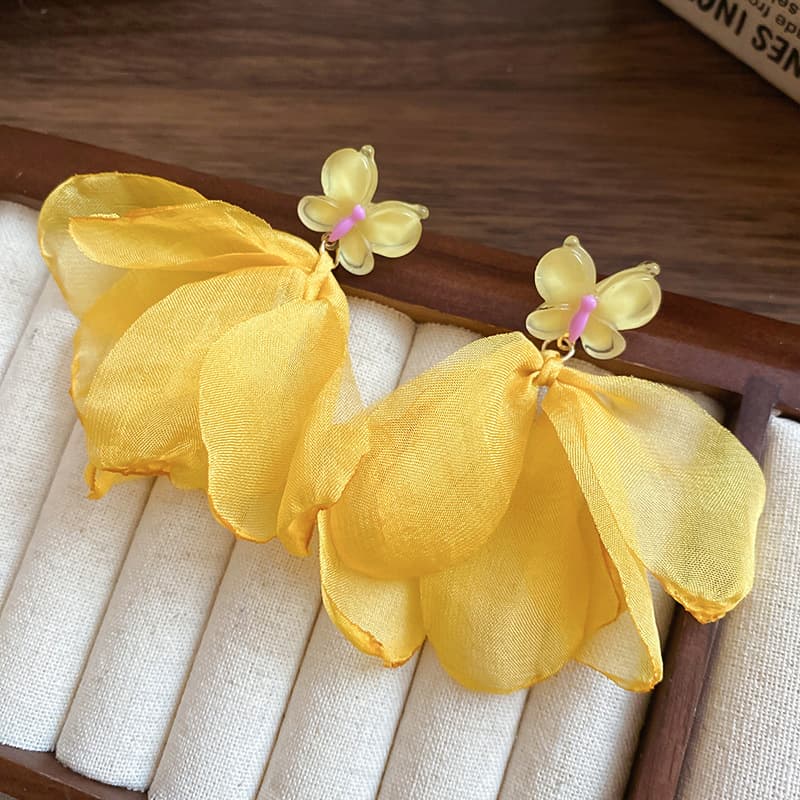 Golden Butterfly Chiffon Petal Drop Earring — Earring florals from Mowey Studio