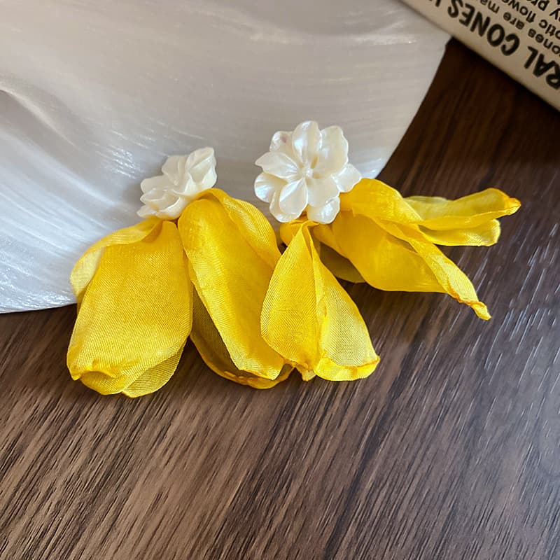 Citrine Silk Petal Shell Drop Earring — front view