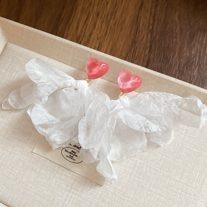 Blush Heart Organza Billow Drop Earring — front view
