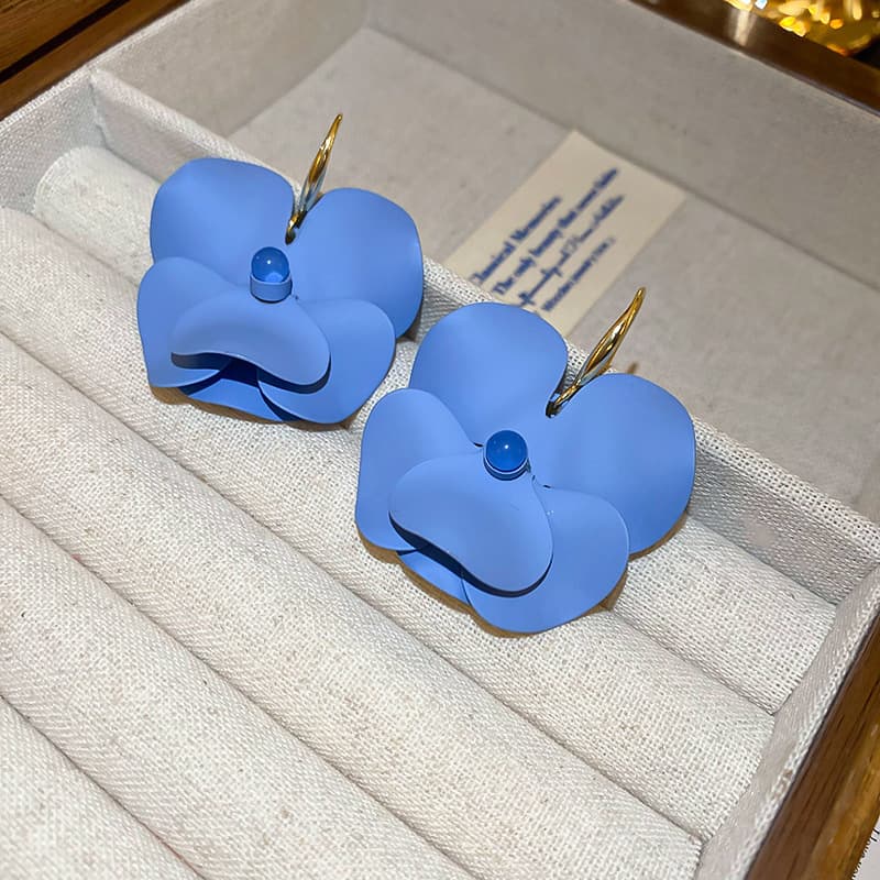 Sky Matte Poppy Gold Hoop Hook Earring — Earring florals from Mowey Studio