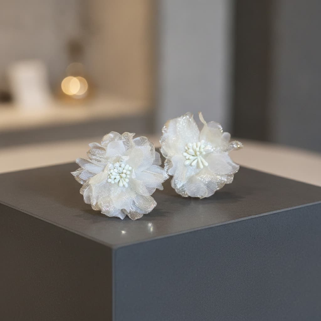Bridal Tulle Blossom Pearl Stud Earring — view 2