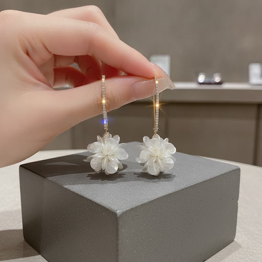 Crystal Bar Shell Dahlia Long Drop Earring — view 2